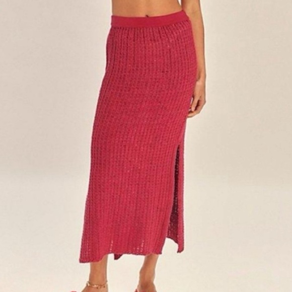 FP Beach Small Set Havana Sweater Set Free People in Love Potion Red Cotton Knit - Picture 5 of 14